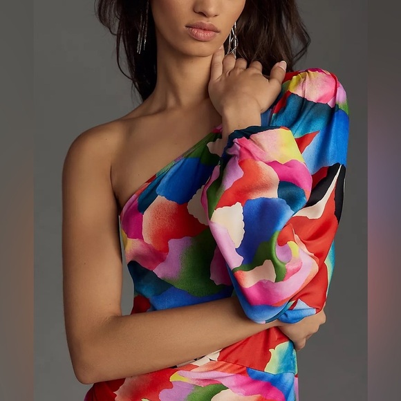 Farm Rio for Anthropologie One-Shoulder Slim Floral Midi Dress Size XL - Picture 7 of 15